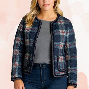 Women's Coat Quilted Plaid Crown & Ivy Blue Red Yellow Pock Size XS